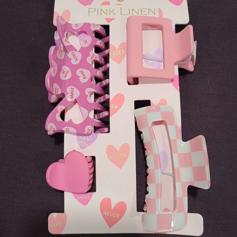 Pink Linen Valentine’s candy, checkered and matte, hair claw clips